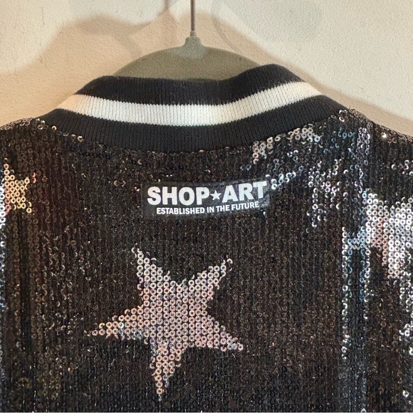 SHOP-ART Sz M Oversized Sequinned Zipper Lined Pockets Bomber Style Jacket - Picture 7 of 10